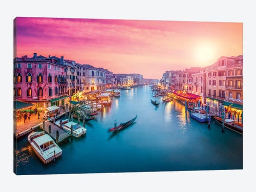 Venice Canal scenic City SINGLE CANVAS WALL ART Picture Print VA 