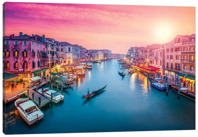 Grand Canal At Sunset, Venice, Italy Canvas Art Print - City Sunrise & Sunset Art