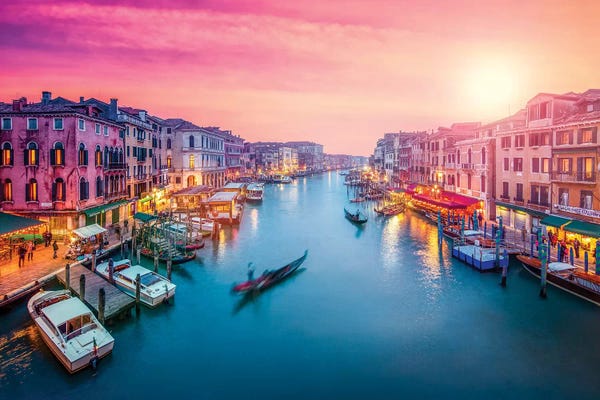 City Sunrises & Sunsets: Grand Canal At Sunset, Venice, Italy by Jan Becke
