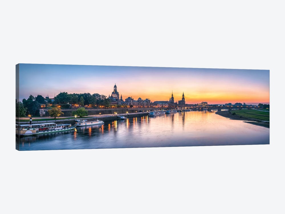 Dresden skyline panorama at sunset by Jan Becke 1-piece Art Print
