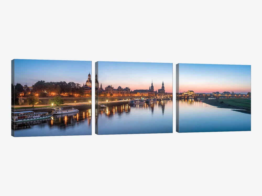 Dresden skyline panorama along the Elbe River by Jan Becke 3-piece Canvas Art