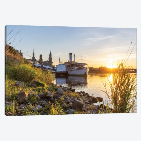 Sunset on the bank of the River Elbe in Dresden, Saxony, Germany Canvas Print #JNB449} by Jan Becke Canvas Print