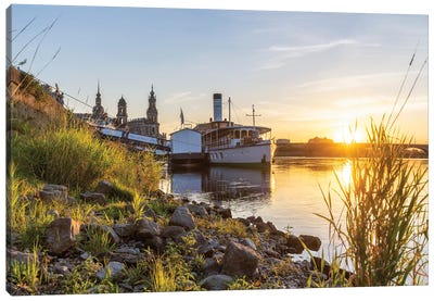 Sunset on the bank of the River Elbe in Dresden, Saxony, Germany Canvas Art Print - Dresden