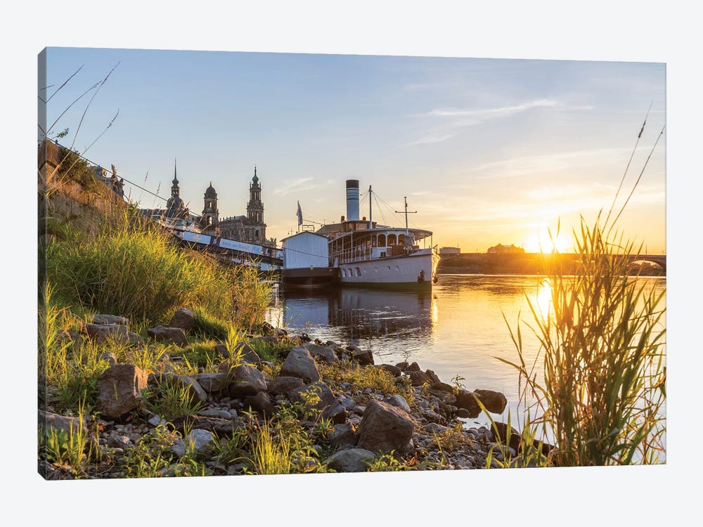 Sunset on the bank of the River Elbe in Dresden, Saxony, Germany by Jan Becke 1-piece Canvas Print