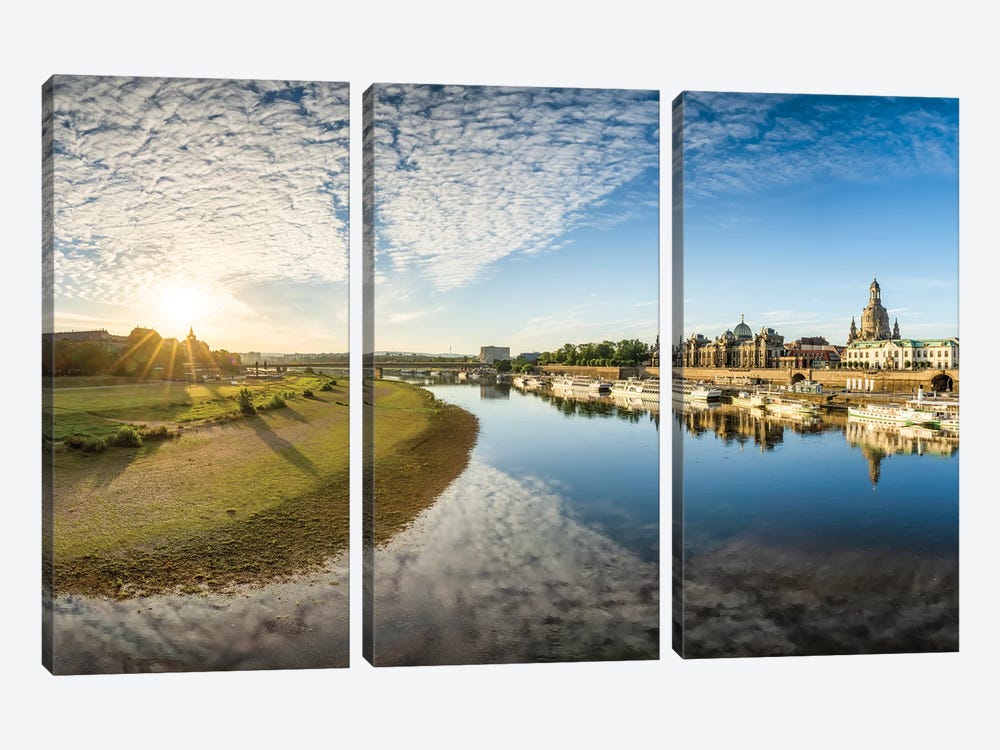 Panoramic view of Dresden at sunrise, Saxony, Germany by Jan Becke 3-piece Canvas Print