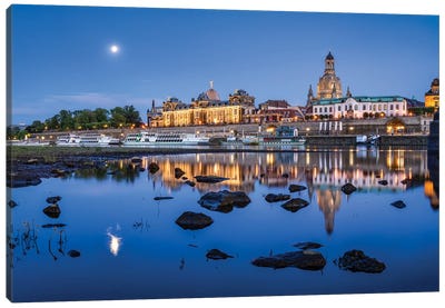 Dresden skyline with Frauenkirche at night, Saxony, Germany Canvas Art Print - Dresden
