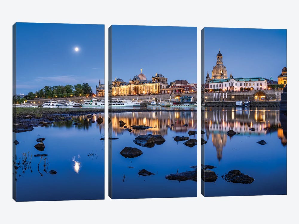 Dresden skyline with Frauenkirche at night, Saxony, Germany by Jan Becke 3-piece Canvas Wall Art