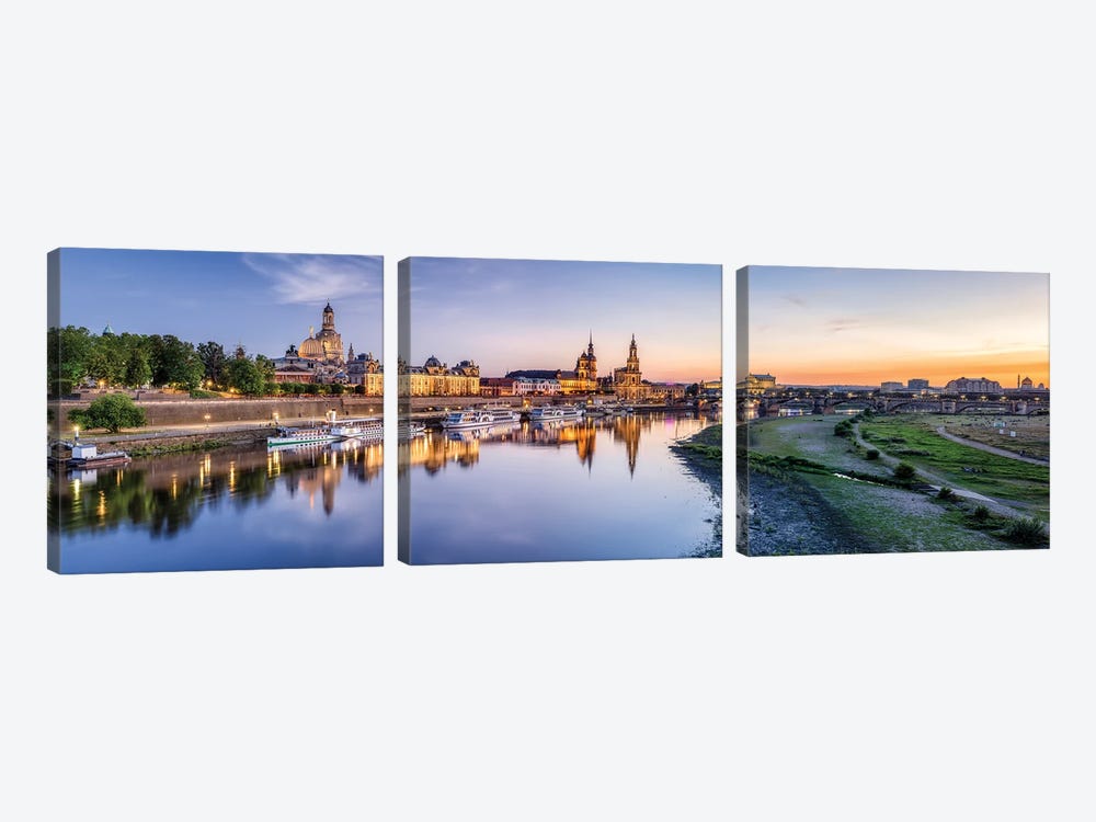 Dresden skyline panorama at sunset, Saxony, Germany by Jan Becke 3-piece Canvas Art Print