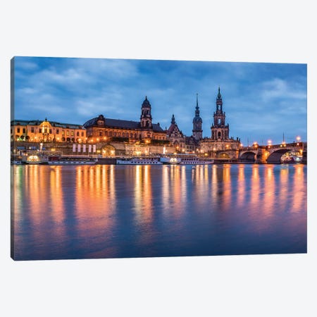 Dresden skyline at night with view of the Dresden Cathedral Canvas Print #JNB460} by Jan Becke Canvas Print
