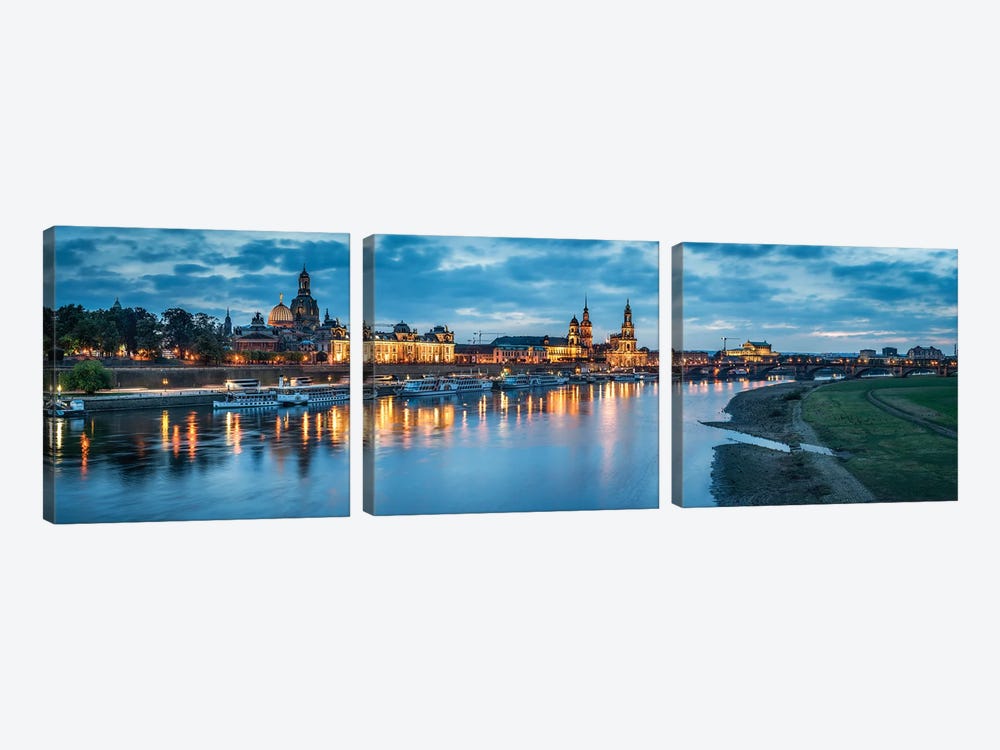 Dresden skyline panorama at dusk by Jan Becke 3-piece Canvas Art