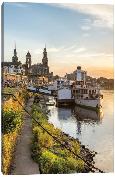 View of the old town of Dresden along the Elbe River Canvas Art Print - Dresden