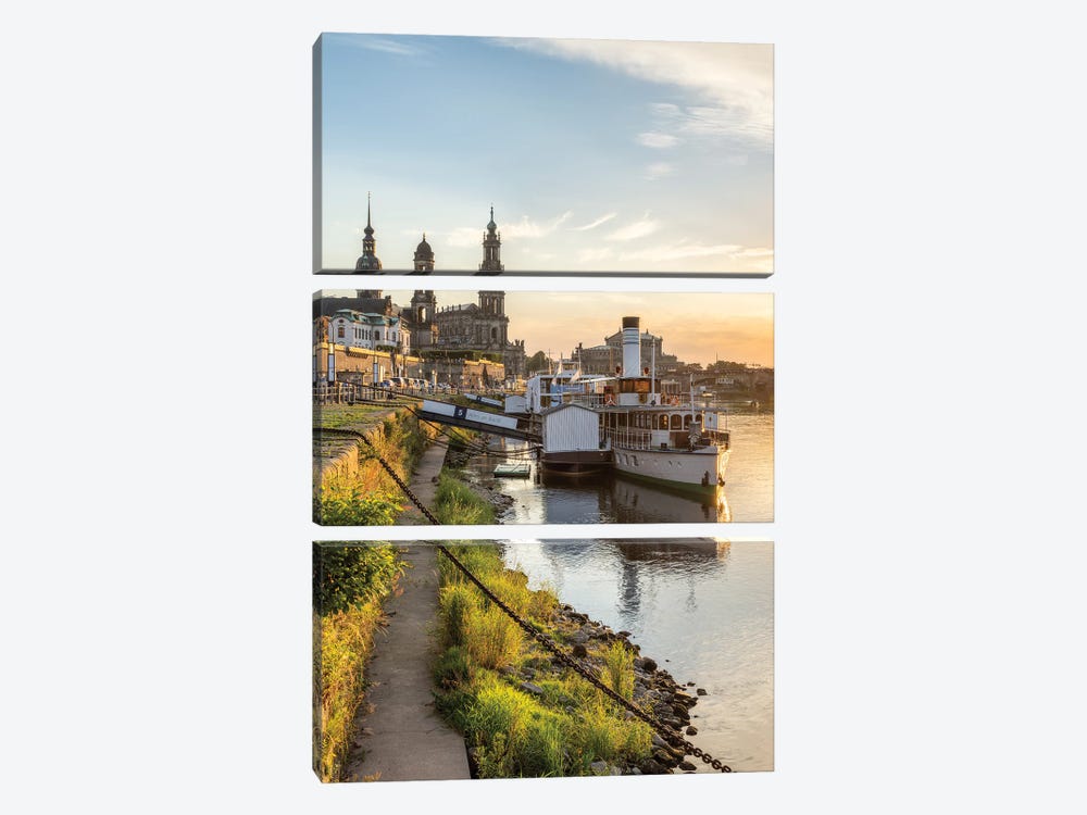 View of the old town of Dresden along the Elbe River by Jan Becke 3-piece Canvas Print