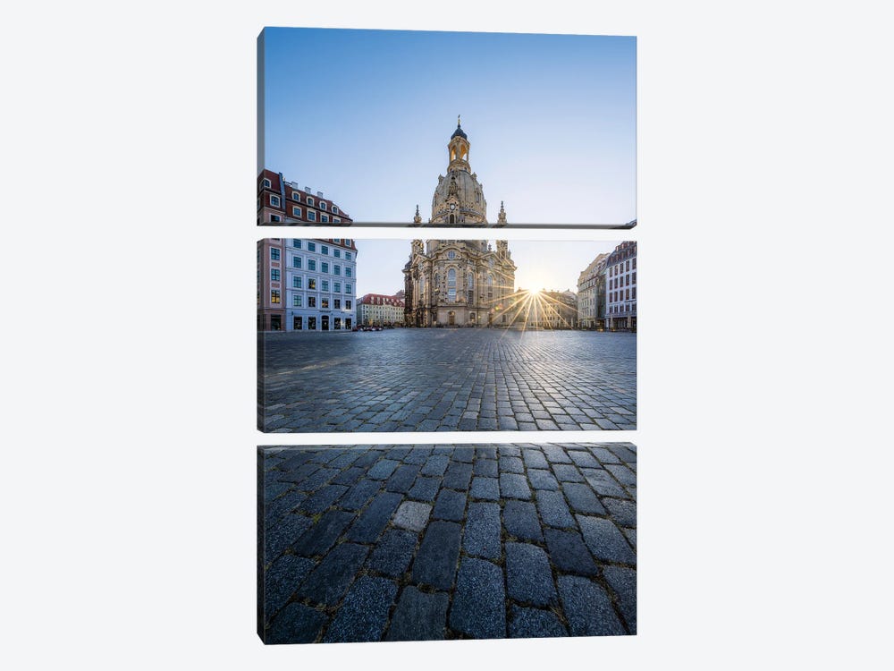 Frauenkirche (Church of Our Lady) at the Neumarkt square in Dresden by Jan Becke 3-piece Canvas Art Print