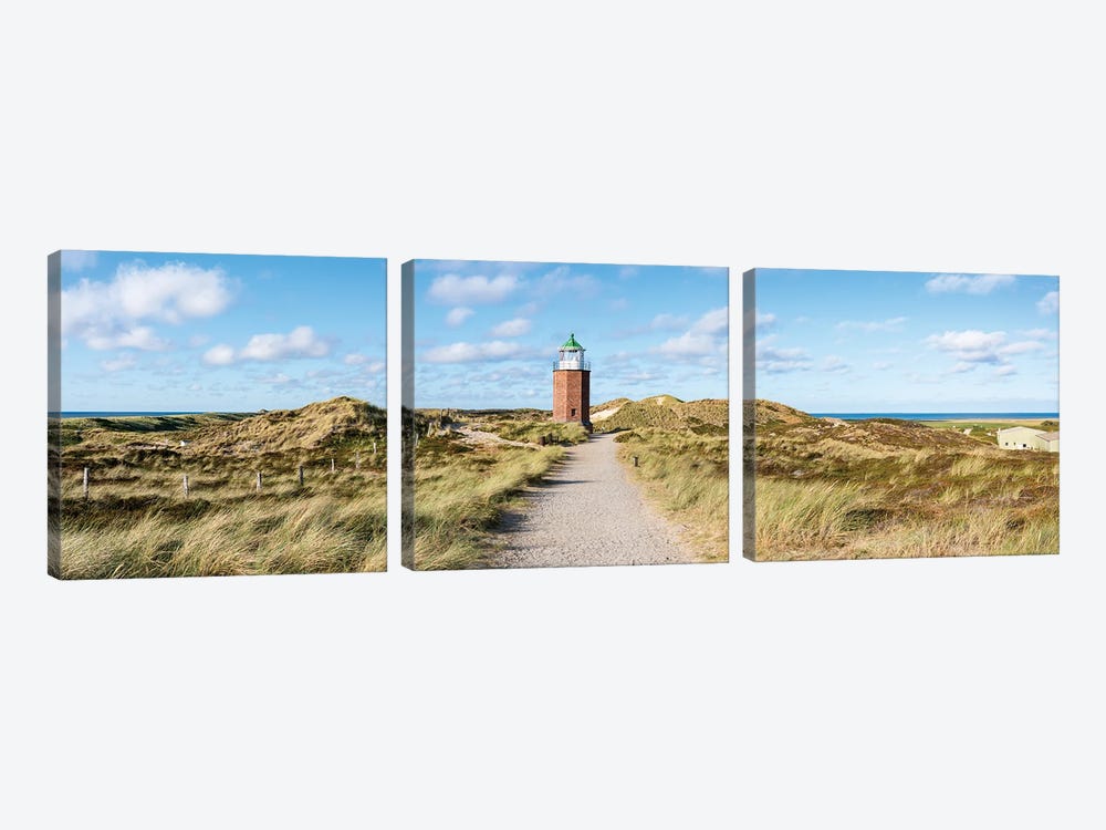 Panoramic view of the Lighthouse Quermarkenfeuer Rotes Kliff, Sylt, Schleswig-Holstein, Germany by Jan Becke 3-piece Canvas Art Print