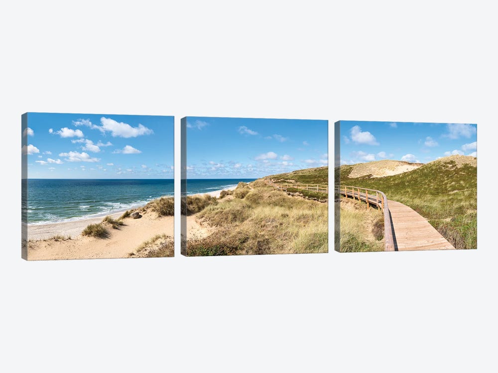 Wooden boardwalk along the coast, Sylt, Schleswig-Holstein, Germany by Jan Becke 3-piece Canvas Wall Art