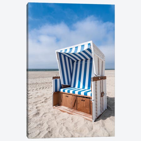 Roofed wicker beach chair at the North Sea coast Canvas Print #JNB482} by Jan Becke Canvas Art Print