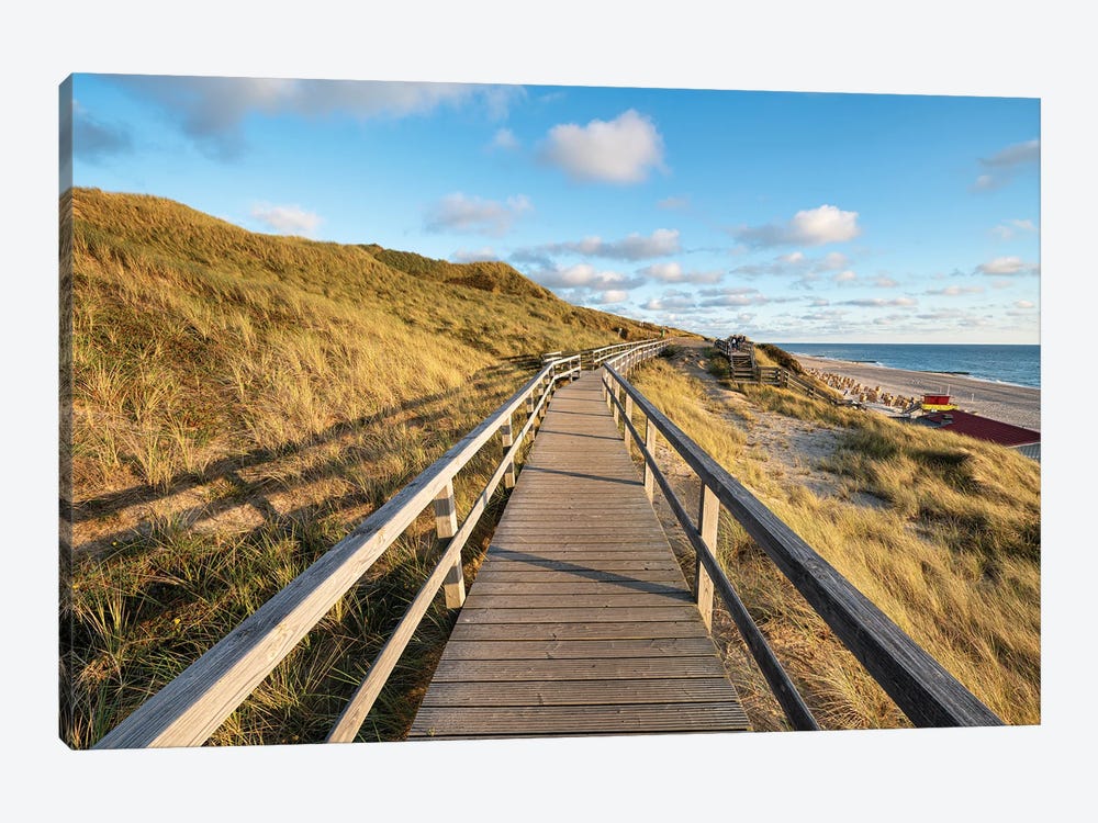 Wooden boardwalk along the North Sea coast, Island of Sylt, Germany by Jan Becke 1-piece Canvas Print