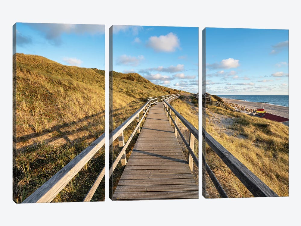 Wooden boardwalk along the North Sea coast, Island of Sylt, Germany by Jan Becke 3-piece Art Print