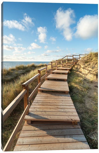 Wooden boardwalk along the Rotes Kliff (Red Cliff), Sylt, Germany Canvas Art Print - Sylt Art