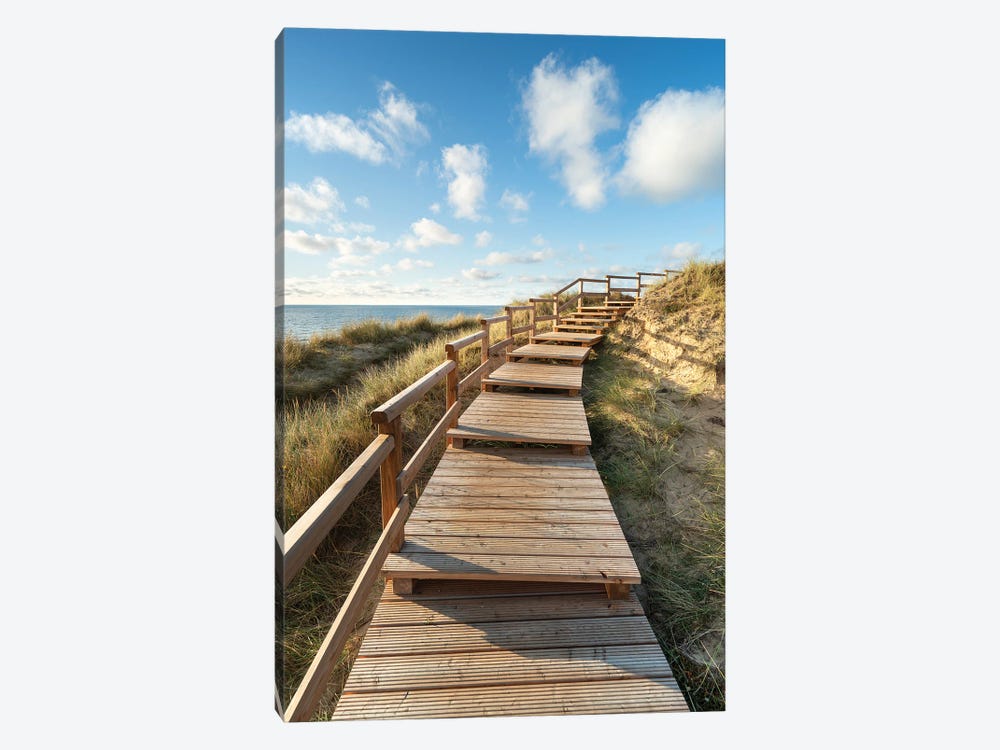 Wooden boardwalk along the Rotes Kliff (Red Cliff), Sylt, Germany by Jan Becke 1-piece Canvas Print