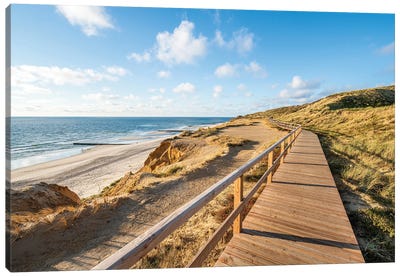 Wooden boardwalk along the North Sea coast, Sylt, Schleswig-Holstein, Germany Canvas Art Print - Sylt Art