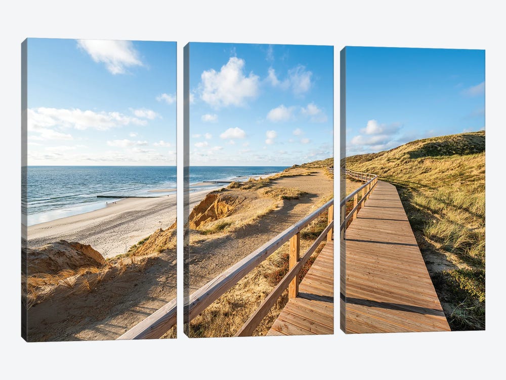Wooden boardwalk along the North Sea coast, Sylt, Schleswig-Holstein, Germany by Jan Becke 3-piece Canvas Artwork