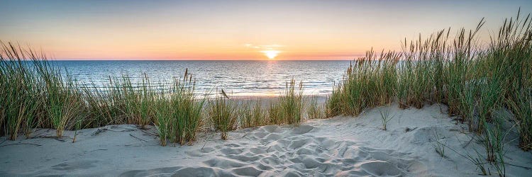 Dune beach panorama at sunset, North Sea coast, Germany