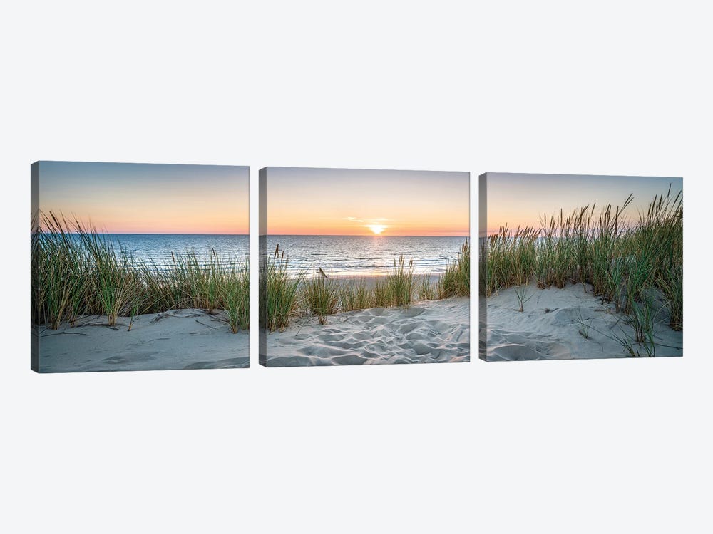 Dune beach panorama at sunset, North Sea coast, Germany by Jan Becke 3-piece Canvas Art