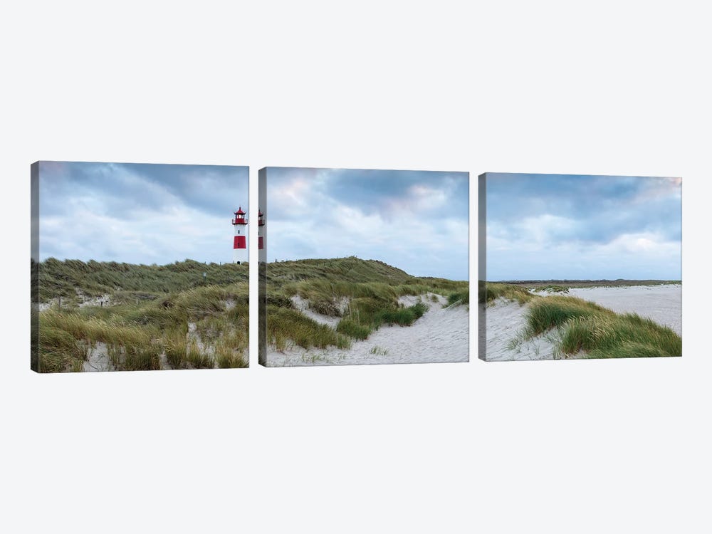 Panoramic view of the lighthouse List Ost, Sylt, Schleswig-Holstein, Germany by Jan Becke 3-piece Canvas Art Print