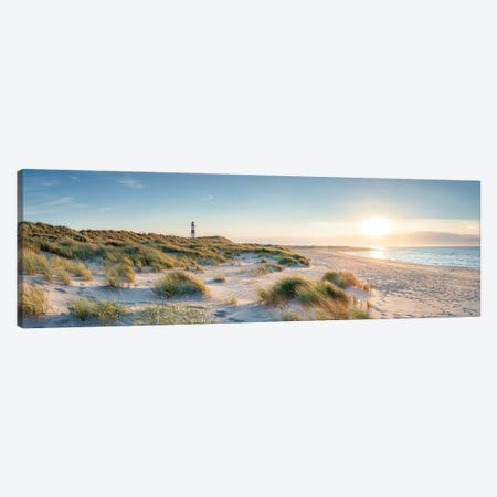 Sylt panorama at sunset with lighthouse List Ost, Schleswig-Holstein, Germany Canvas Print #JNB502} by Jan Becke Canvas Art