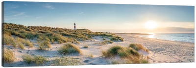 Sylt panorama at sunset with lighthouse List Ost, Schleswig-Holstein, Germany Canvas Art Print - Germany Art