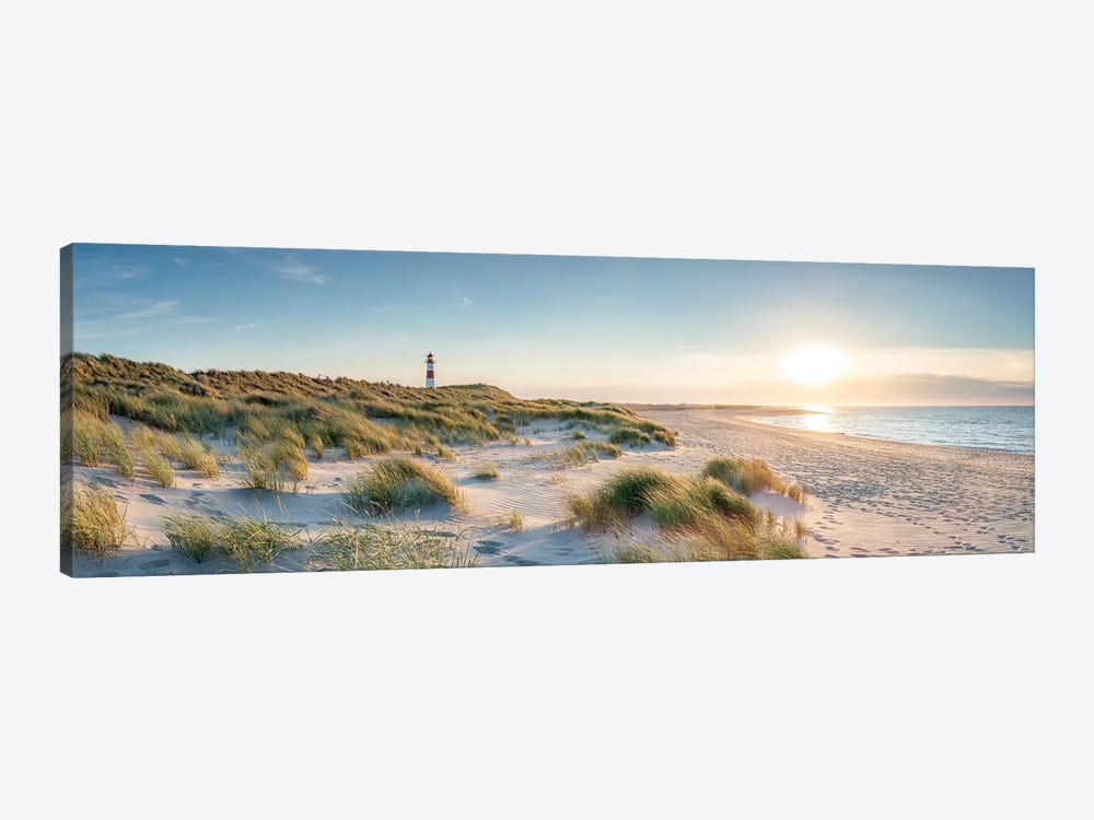 Sylt panorama at sunset with lighthouse List Ost, Schleswig-Holstein, Germany by Jan Becke 1-piece Canvas Print