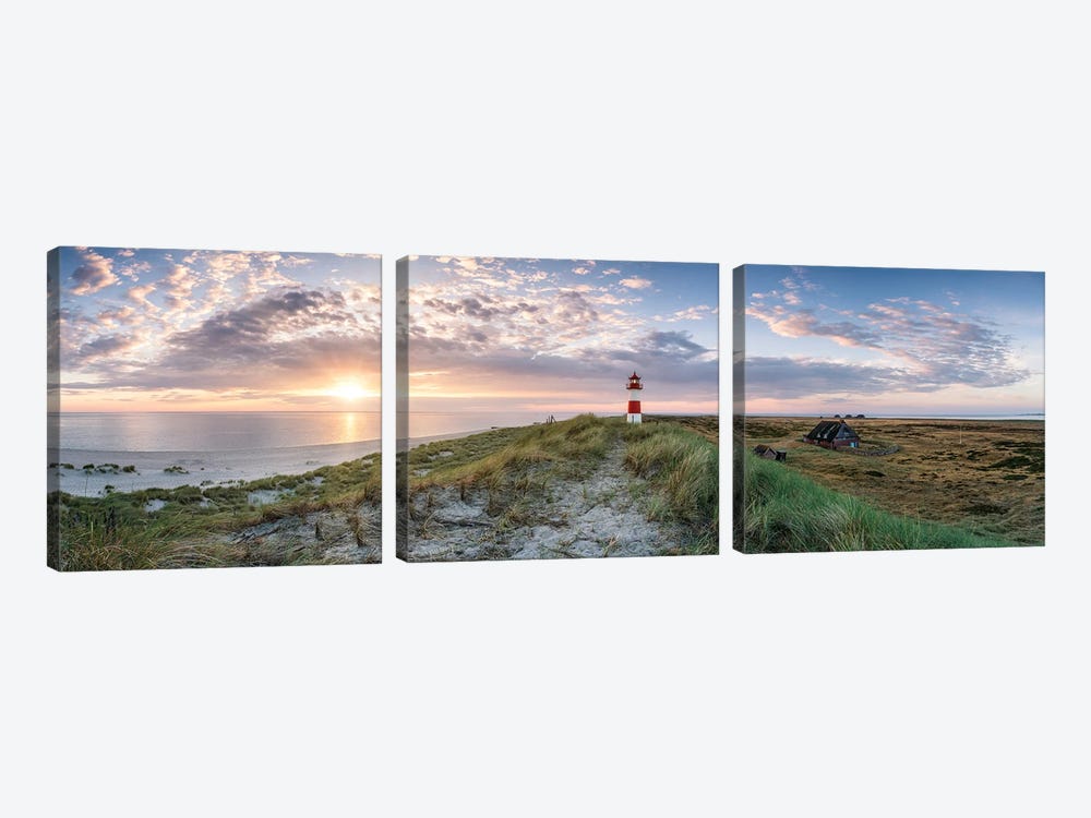 Sunrise at the lighthouse List Ost, Sylt, Schleswig-Holstein, Germany by Jan Becke 3-piece Canvas Art
