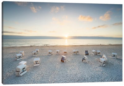 Sunset at the Weststrand (West Beach) on Sylt, Schleswig-Holstein, Germany Canvas Art Print - Sylt Art