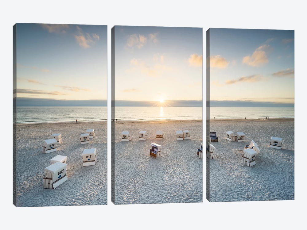 Sunset at the Weststrand (West Beach) on Sylt, Schleswig-Holstein, Germany by Jan Becke 3-piece Canvas Wall Art