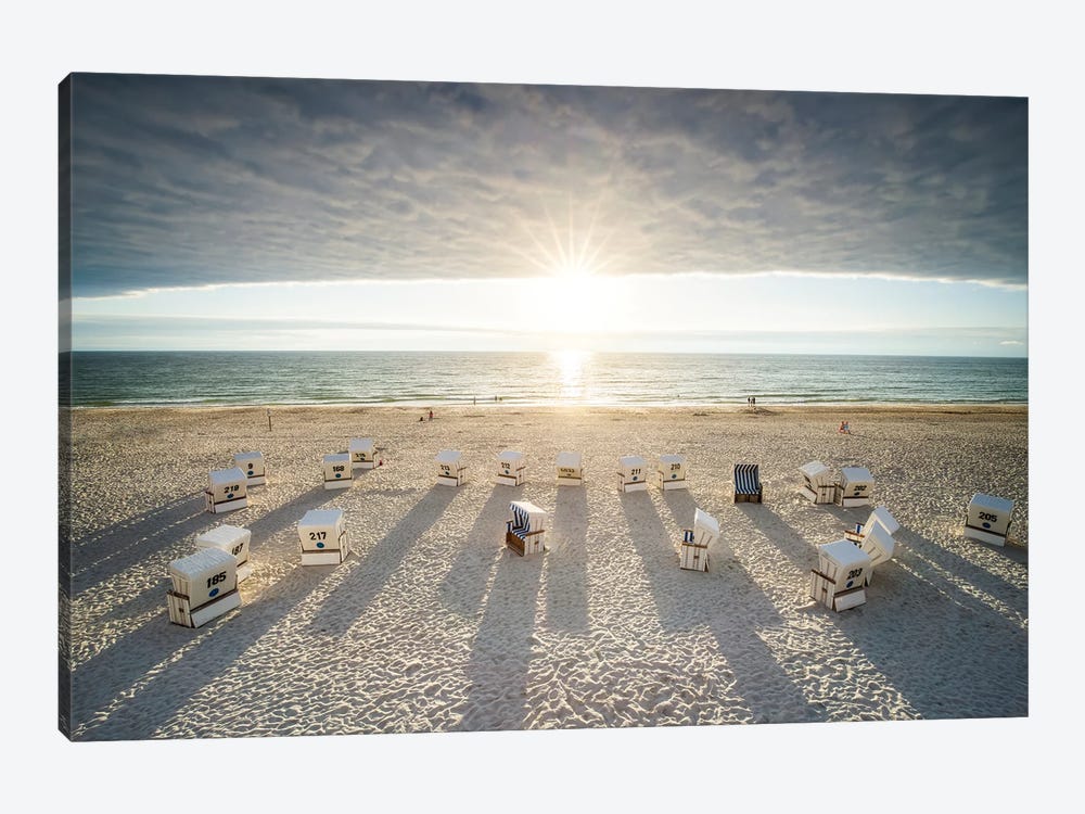 Sunset at the Weststrand beach, Sylt, Schleswig-Holstein, Germany by Jan Becke 1-piece Canvas Print