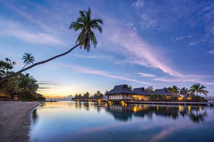 Sunset at a luxury beach resort on Moorea, French Polynesia