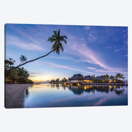 Sunset at a luxury beach resort on Moorea, French Polynesia Canvas Print #JNB516} by Jan Becke Canvas Artwork