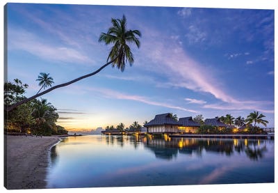 Sunset at a luxury beach resort on Moorea, French Polynesia Canvas Art Print