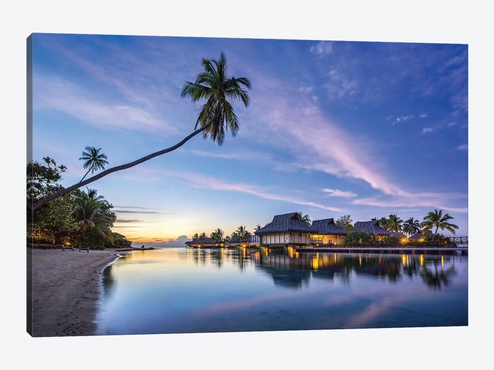 Sunset at a luxury beach resort on Moorea, French Polynesia by Jan Becke 1-piece Canvas Wall Art