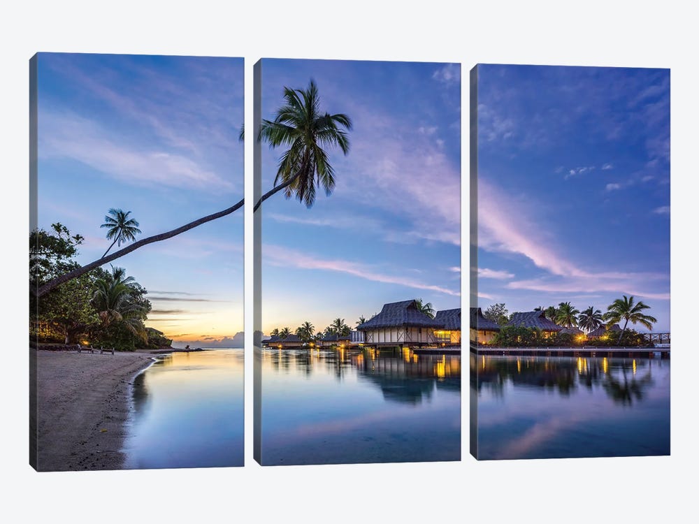 Sunset at a luxury beach resort on Moorea, French Polynesia by Jan Becke 3-piece Canvas Art