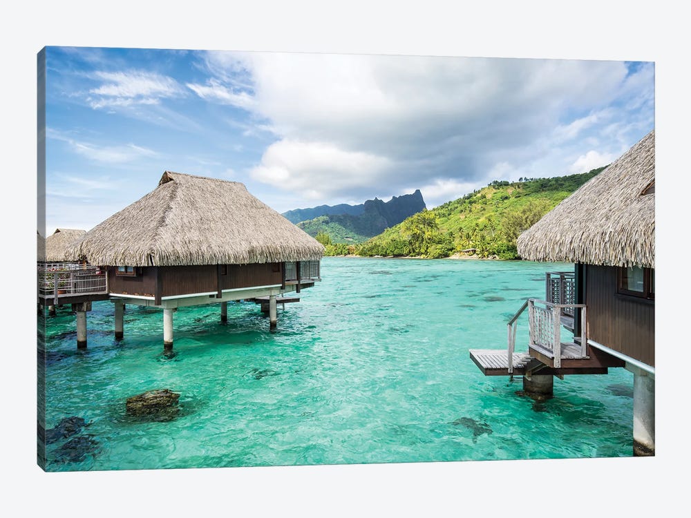Overwater villas on Moorea, French Polynesia by Jan Becke 1-piece Canvas Print