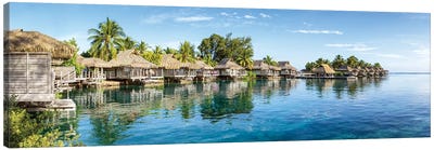 Overwater Bungalows at a luxury beach resort on Moorea, French Polynesia Canvas Art Print