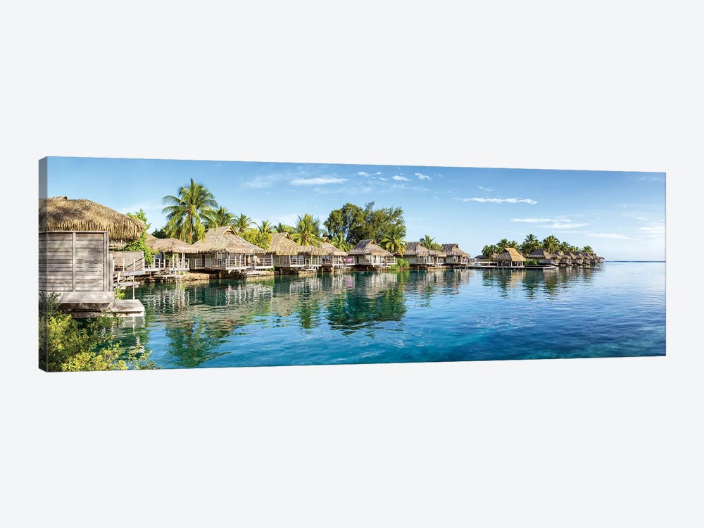 Overwater Bungalows at a luxury beach resort on Moorea, French Polynesia by Jan Becke 1-piece Canvas Wall Art