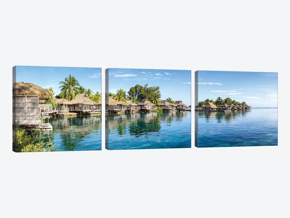 Overwater Bungalows at a luxury beach resort on Moorea, French Polynesia by Jan Becke 3-piece Canvas Artwork