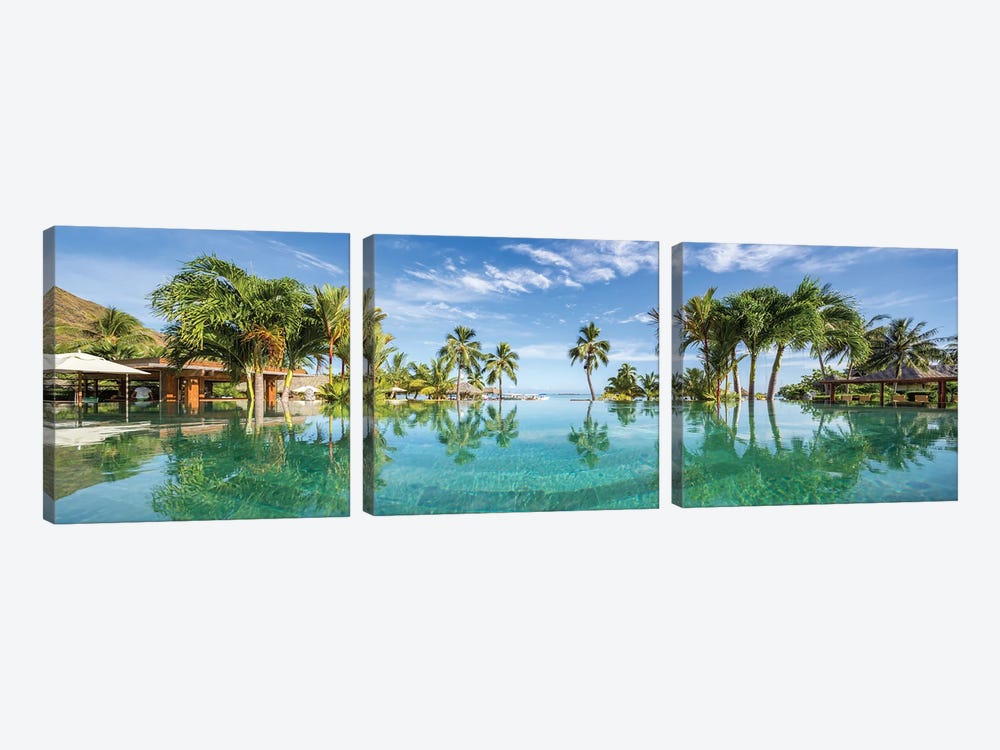 Infinity pool at a luxury beach resort on Tahiti, French Polynesia by Jan Becke 3-piece Art Print
