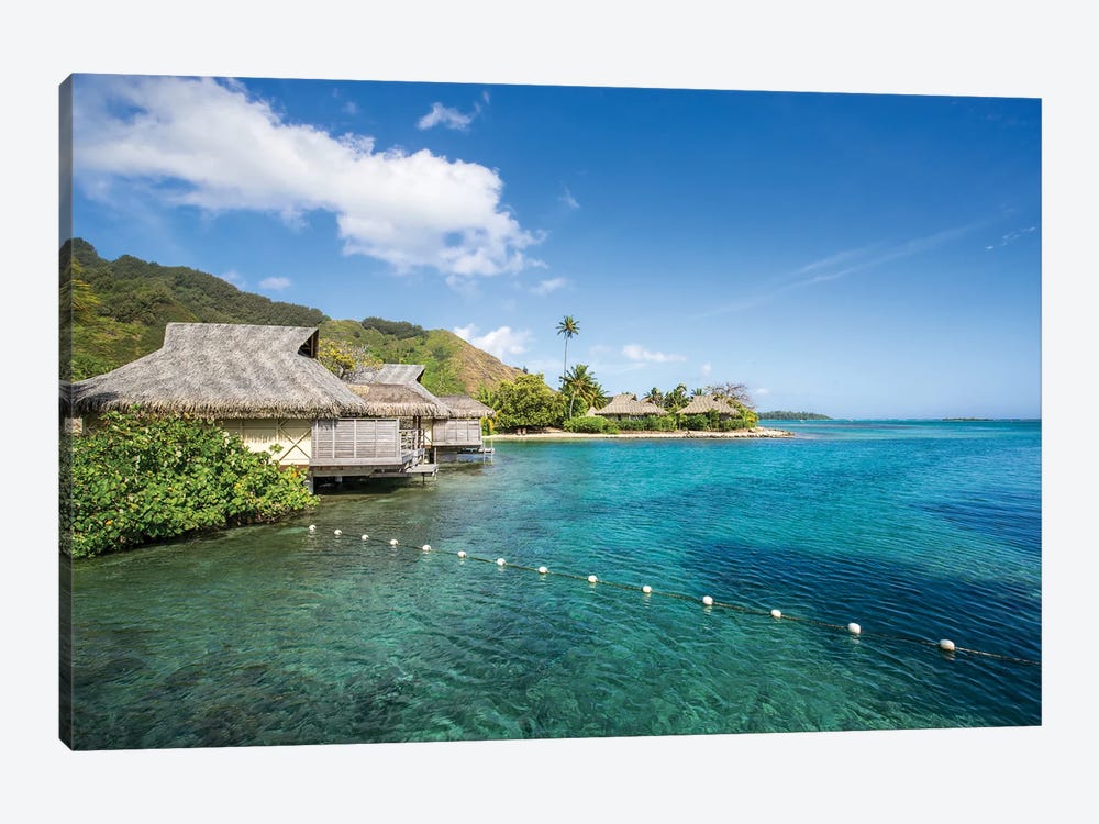 Overwater bungalows on Moorea, French Polynesia by Jan Becke 1-piece Art Print