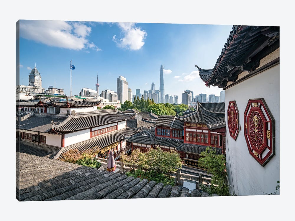 Traditional Chinese architecture at the Yu Yuan Gardens, Shanghai, China by Jan Becke 1-piece Canvas Print