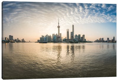 Pudong skyline at sunrise, Shanghai, China Canvas Art Print - Shanghai Art