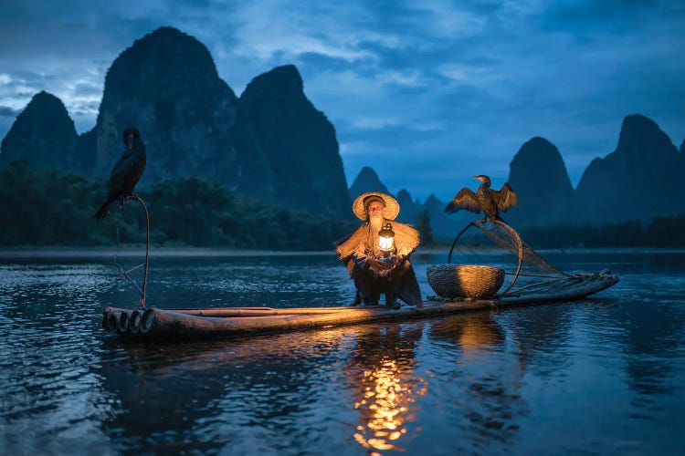 Chinese Fisherman on Li River, China - Stock Image - C012/3361
